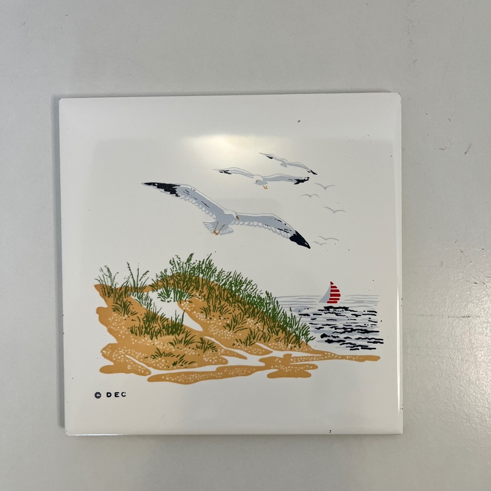 Down East Crafts Vintage Seagull Sand Dune Ceramic Tile Trivet Wall Decor 6x6